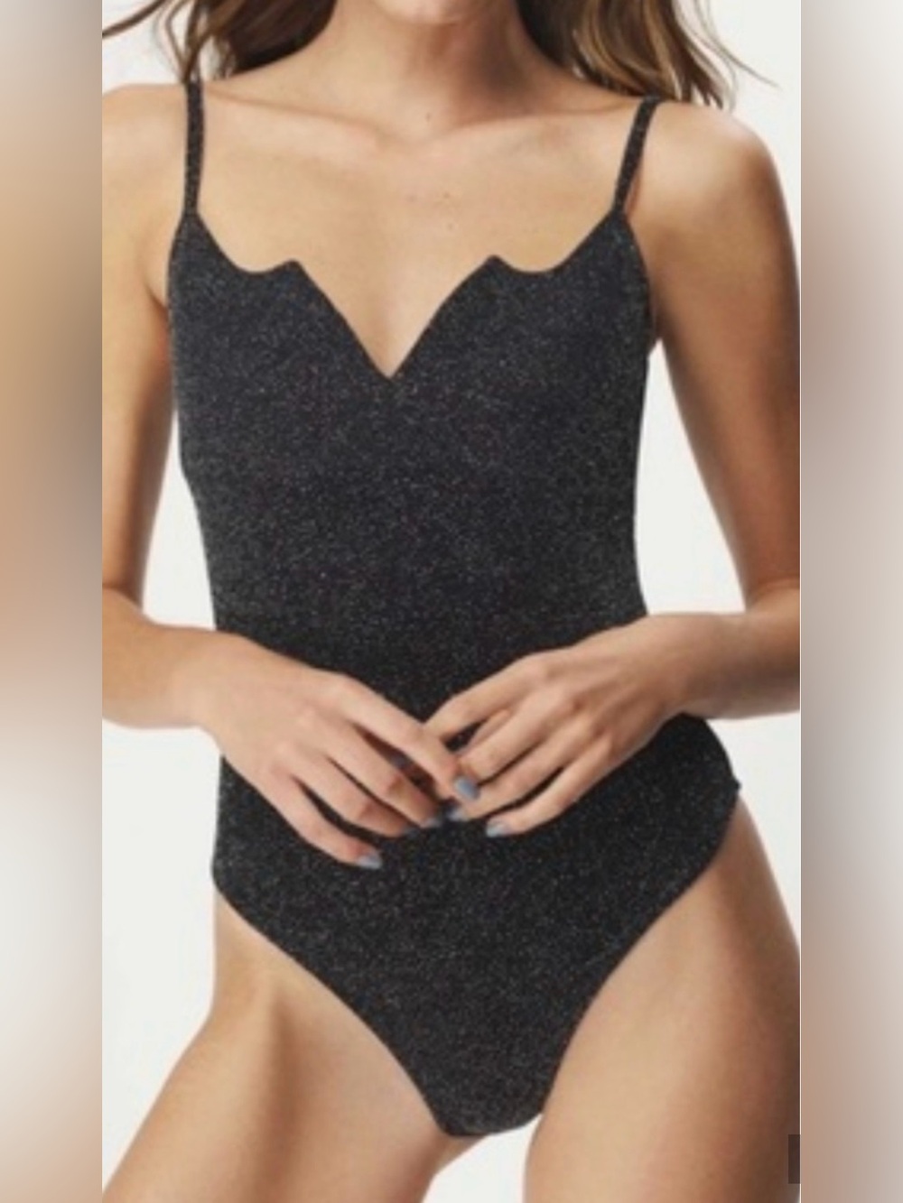 NEW NORMAILLOT BLACK GLITTER SPARKLING ANDRES STRAPPY ONE PIECE SWIMSUIT SMALL